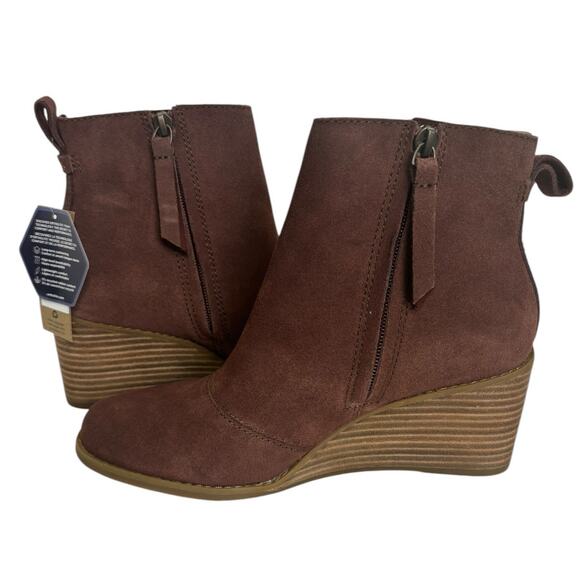 TOMS Women's Sutton Suede Wedge Boots Chestnut Size 7 NEW - Picture 3 of 11